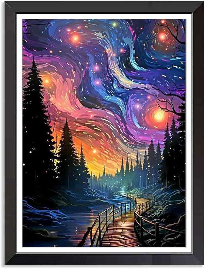 Stamped Cross Stitch Kits for Adults - Starry Night Scene Embroidery Kits for Beginners Adults,11 CT Patterns Dimensions Counted Cross Stitch Kits for Arts Craft Kits 12x16 inch