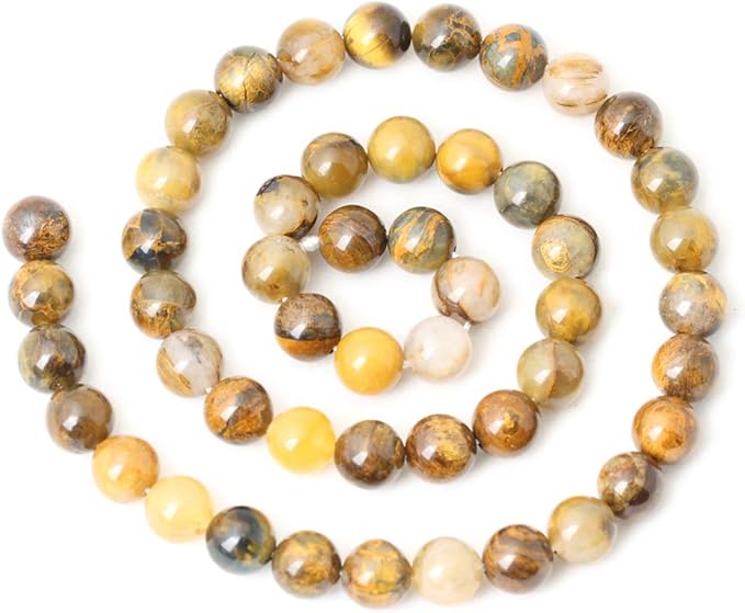 cheavian 45pcs 8mm natural golden pietersite gemstone round loose beads stone beads for jewelry making diy findings 1 strand 15"