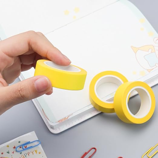 NatSumeBasics 3 Yellow Washi Tapes Plain Decorative Masking Tape, 32 Feet Self-Adhesive Tapes for Packaging Decor Journals Scrapbooks Planners DIY Crafts Gift (Yellow)