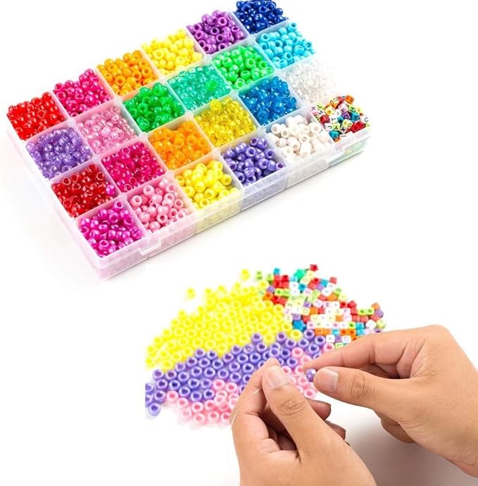 INSCRAFT Pony Beads Set, 3300 Pcs 9mm in 23 Colors with Letter & Star Designs, Elastic String for Bracelet Jewelry Making