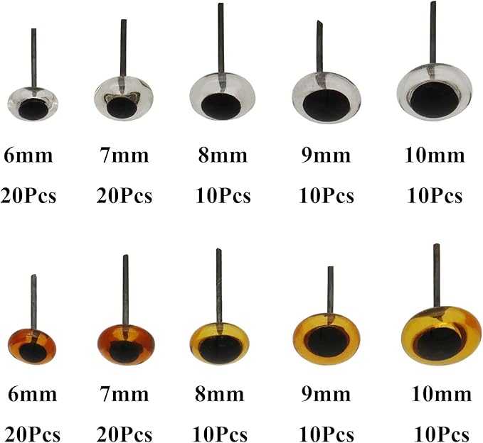 140Pcs Needle Felting Eyes 6-10mm mini Glass Amber with Clear Eyes Kits for Teddy Puppets Dolls Wool Felting Crafts