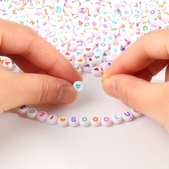 Yochus 1000pcs White Mixed Round Acrylic Beads 4x7mm Colorful Alphabet Number Beads Heart Shape Bead for Jewelry Making and DIY Bracelets