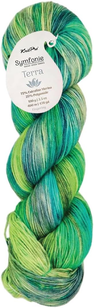 KnitPro Symfonie Fingering Weight Hand Dyed Variegated Yarn Skein | Extra Fine Merino Wool & Polyamide Blend for Knitting & Crocheting, Oeko-TEX Certified 400m, 100g | Terra Jungle Secrets