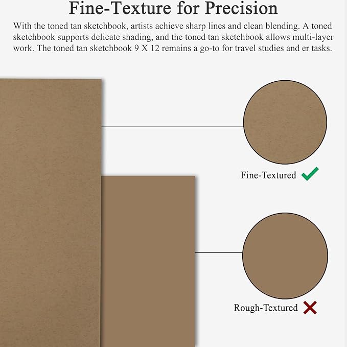 fuxi toned tan sketchbook 9x12-60 sheet acid free toned paper, professional drawing pad for artists & art students.
