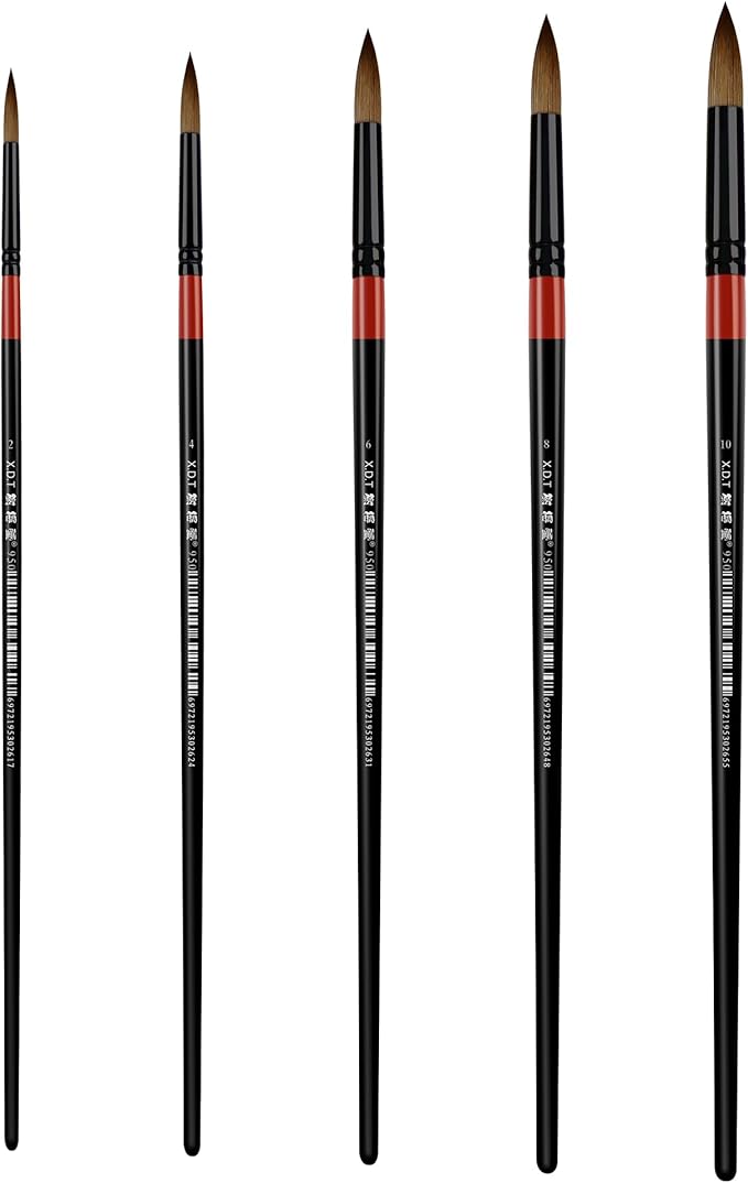 XDT#950 Watercolor Paint Brush Set - 5 Pcs Professional Soft Natural Hair Paintbrushes for Artists & Adults - Round Tip Artist Brushes for Watercolor, Acrylic, Ink & Gouache Painting(Black)