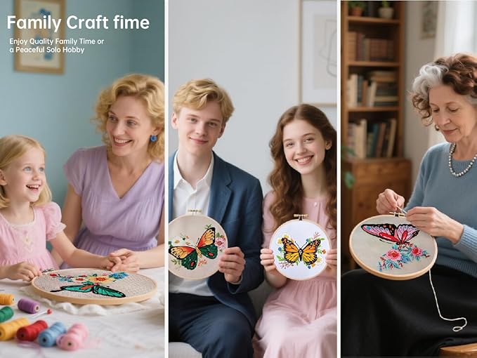 Yutaohui Butterfly Embroidery Kit for Beginners & Adults – Complete Starter Kit with Hoop, Thread, Needles, and Pattern – Easy DIY Embroidery Craft for Relaxation & Gifts