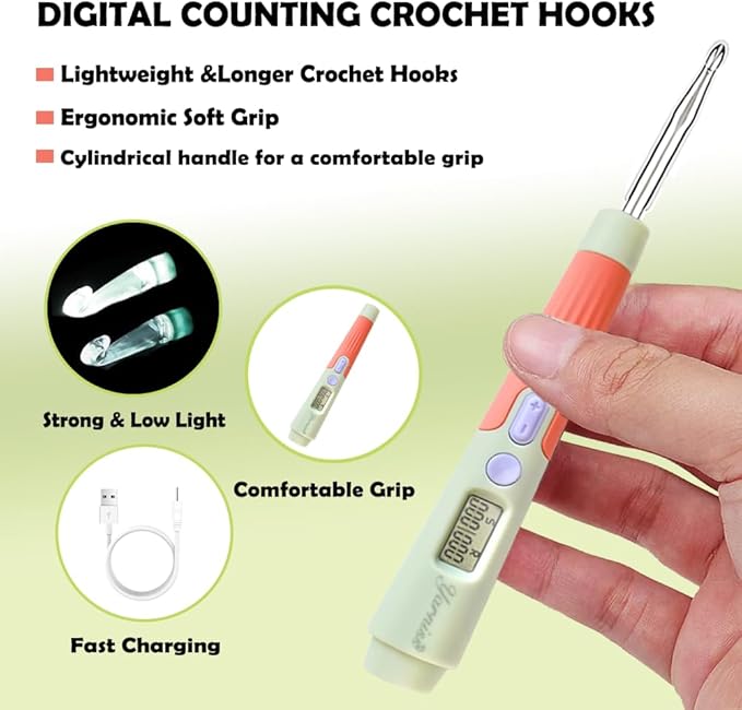 Yarniss Counting Crochet Hooks Set, 18 Size Light Up Crochet Hooks for Stitch & Row Counter 2.0mm-14.0mm