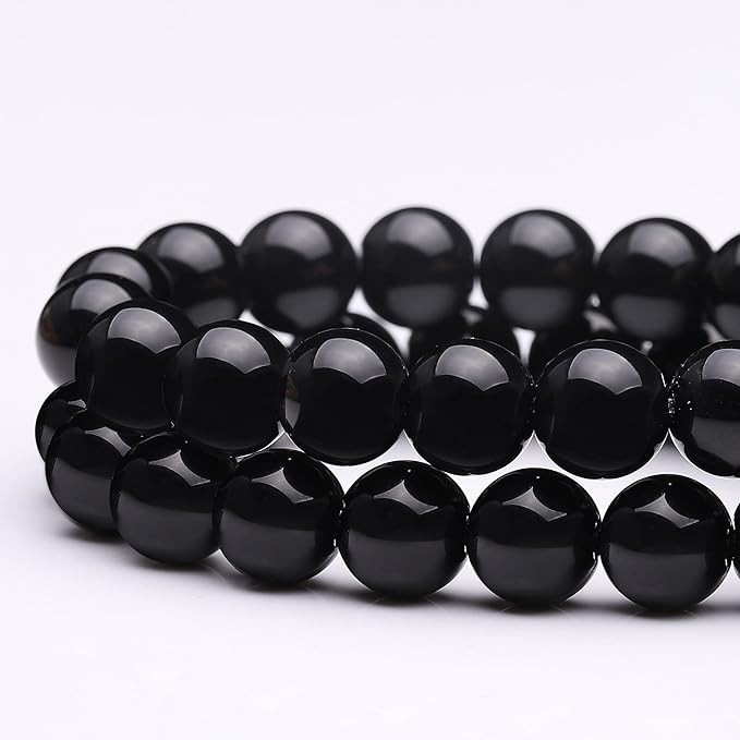 youngbling natural gemstone beads for jewelry making,6mm black onyx polished round smooth stone beads for bracelet necklace 15 inch