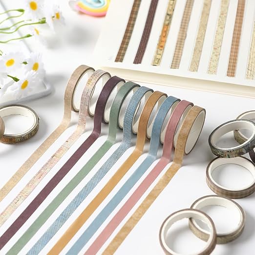Washi Tape Set 20 Rolls Cute Vintage Washi Tape Decorative Tapes Adhesive Craft Washy Pattern Tapes for Scrapbooking Arts DIY Crafts Journal Planners Gift Wrapping Junk Journal Supplies, Vintage