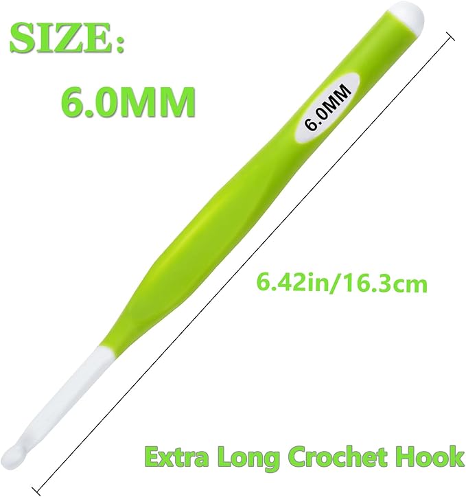 Hobekoee 6mm Crochet Hook,Extra Long Crochet Hooks with Soft Ergonomic Handle for Arthritic Hands,Multicolor Crochet Needles for Beginners and Experiencer