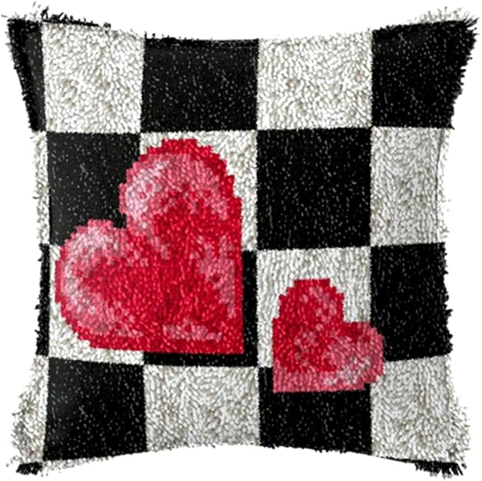 LAPATAIN Latch Hook Kits for DIY Throw Pillow Cover,Love Stripes Needlework Cushion Cover Hand Craft Crochet 17x17inch
