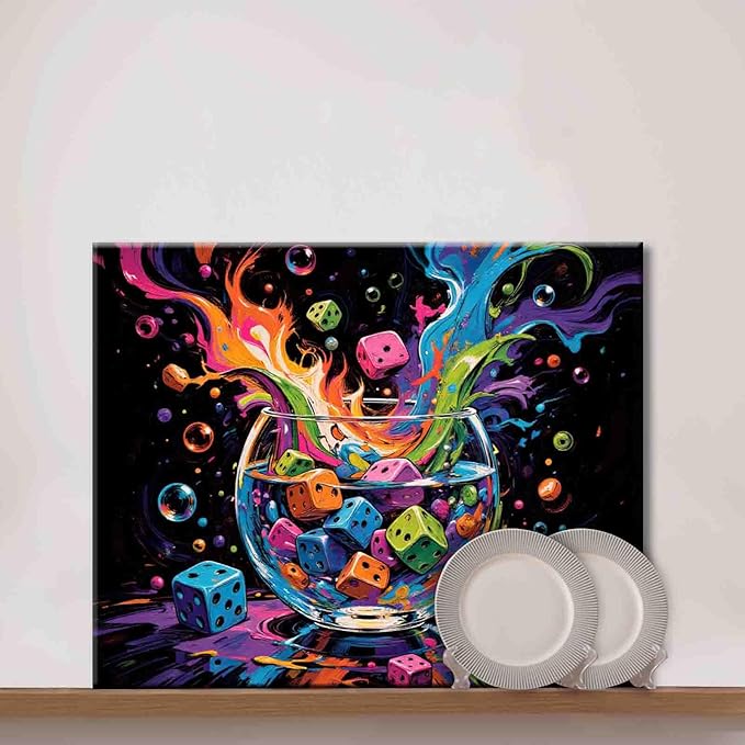 Colorful Dice in Glass Bowl Paint by Number for Adults Beginner Abstract Graffiti Paint by Number Kits on Canvas Simple Painting Crafts DIY Acrylic Paintwork Home Wall Decor 16"x20" (DIY Frame)