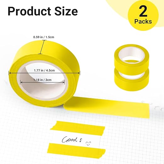 2Pack Yellow Washi Tapes, Self-Adhesive Decorative Masking Tape, Decor Journals Scrapbooks Planners DIY Crafts Gift
