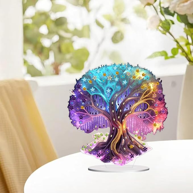 hyzsj DIY Diamond Desktop Ornament Tree of Life, Crystal Diamond Art Painting Tabletop Ornaments Single Sided, Diamond Ornament for Adult Beginner Home Office Decor Crafts Gift