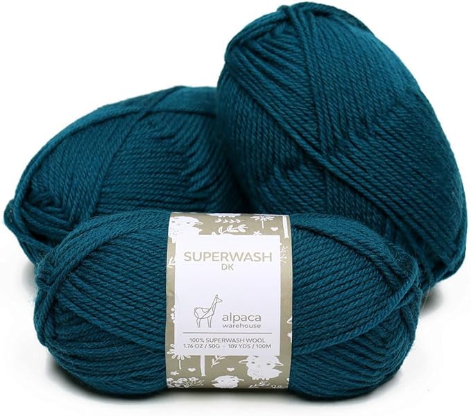 100% Pure Wool Yarn Superwash Set of 3 Skeins (150 Grams) DK Weight - Sourced Directly from Peru - Heavenly Soft and Perfect for Knitting and Crocheting (Turquoise Green)