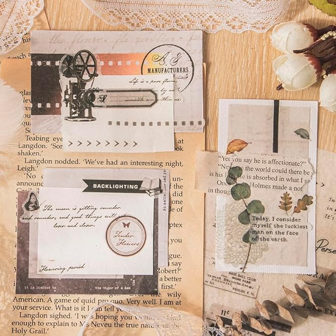 40 Sheets Vintage Washi Stickers Book for Adults, Junk Journal Book Ephemera with 180pcs Film Stickers and 20 Adhesive Scrapbooking Papers, Bullet Journaling Scrapbook Supplies