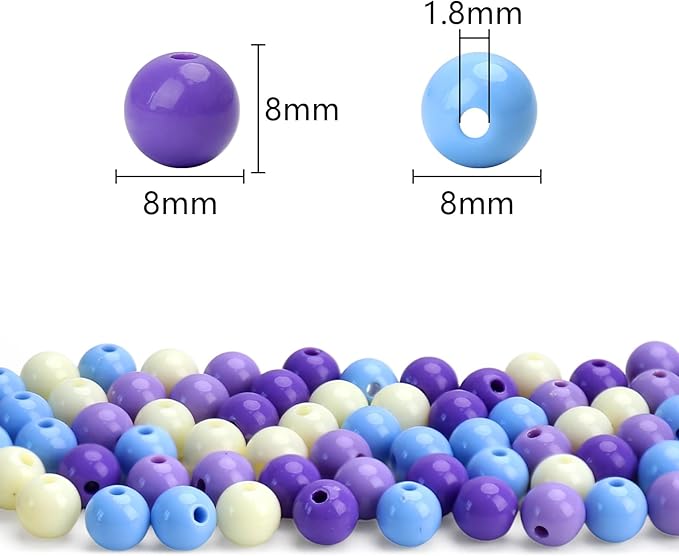 500pcs 8mm mixed color acrylic round beads, assorted plastic gumball bubble gum beads with hole pastel loose beads bulk for jewelry diy making crafting supplies (purple series)