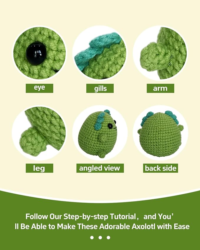 Fortilo Crochet Kit for Beginners 5PCS Crochet Animals Axolotl with Keychains with Step-by-Step Video Tutorials 30% Extra Yarn, Perfect for Gifts, Ideal Knitting Kit for Adults, Kids