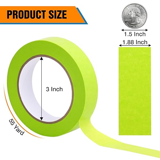 HongWay Masking Tape 1 Inch, 10 Rolls x 55yd (550yds in Total), Painters Tape for Painting Labeling Arts Crafts, Easy Removal, No Residue (0.94in Green)