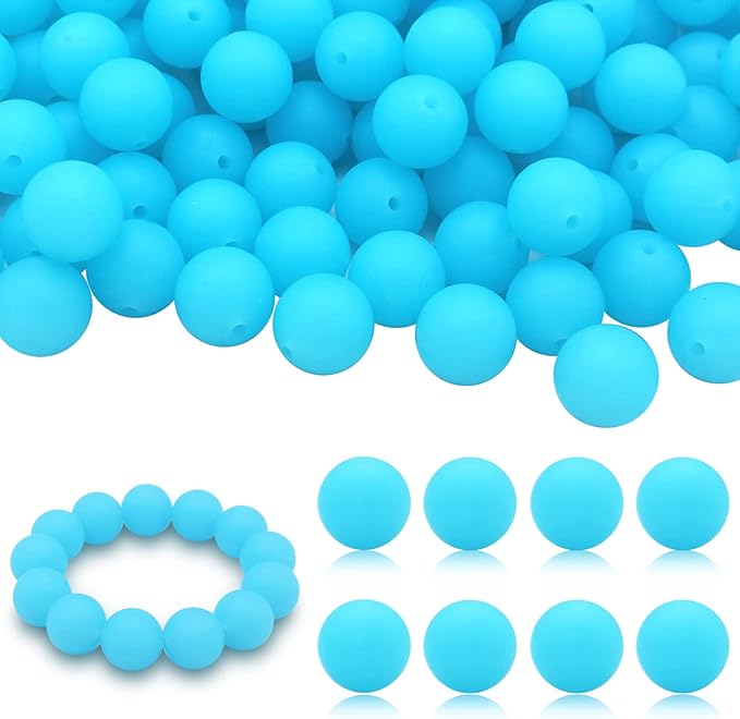 DIYOMR 100Pcs Silicone Beads, 15mm Silicone Beads for Necklace Bracelet Round Silicone Beads for Pens Bulk Silicone Beads for Keychain Making (15mm,Crystal Blue)