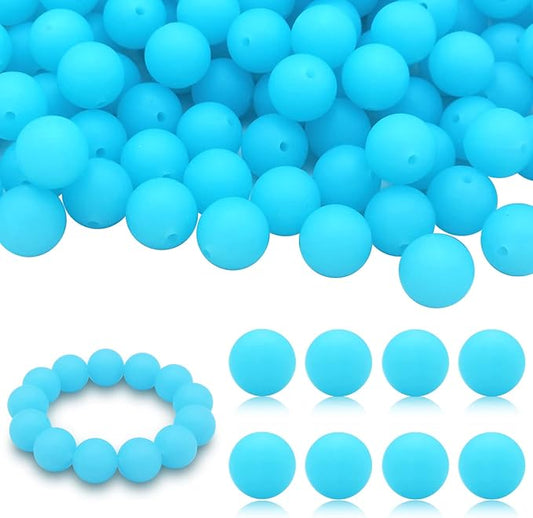 DIYOMR 100Pcs Silicone Beads, 15mm Silicone Beads for Necklace Bracelet Round Silicone Beads for Pens Bulk Silicone Beads for Keychain Making (15mm,Crystal Blue)