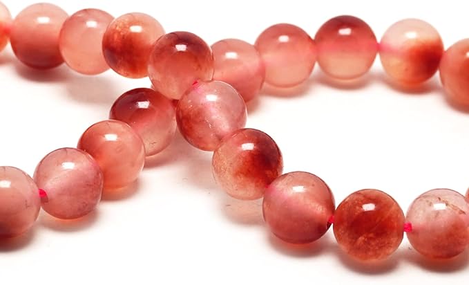 10mm Jade Stone Beads for Jewelry Making - Gemstone Round Loose Beads for Bracelets(35-38pcs, Red Cloudy Jade)