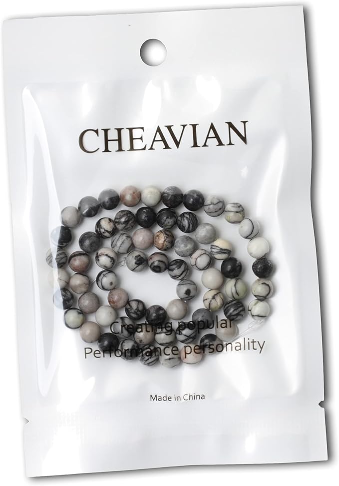 cheavian 60pcs 6mm natural black network zebra stone round loose beads for jewelry making diy bracelet necklace materials 1 strand 15"
