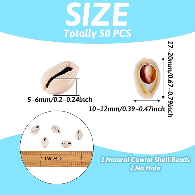 Cheriswelry 50pcs Natural Cowrie Shell Beads No Hole Smooth Cut Cowrie Spacer Beads Pale Goldenrod Sea Shell Beach Loose for Beach Ocean Summer Bracelet Anklet Jewelry Making 1012mm