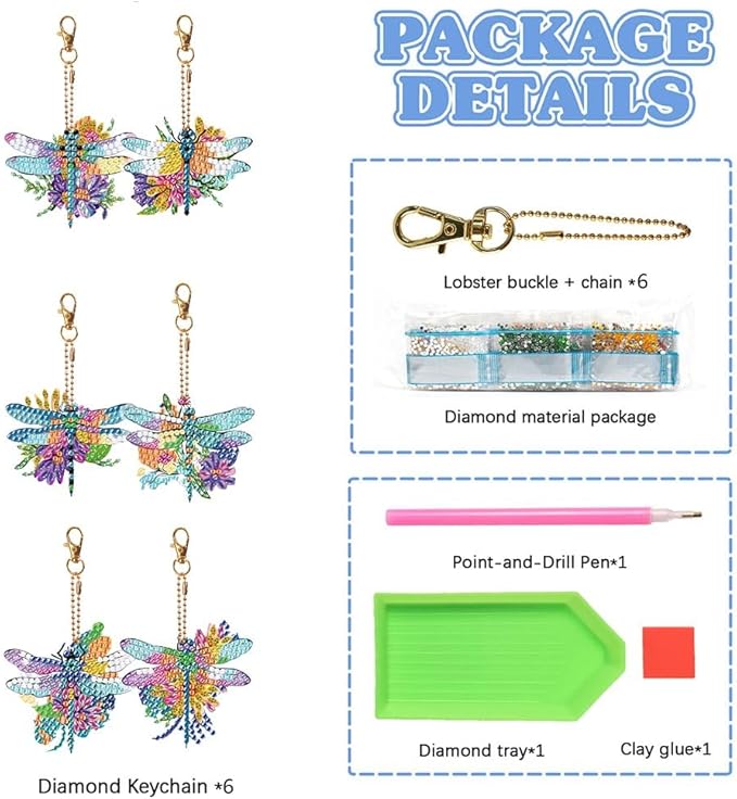 Diamond Painting Keychains Kits, Double Sided Diamond Art Keyrings for Adults, DIY Art Key Rings Ornaments Kits
