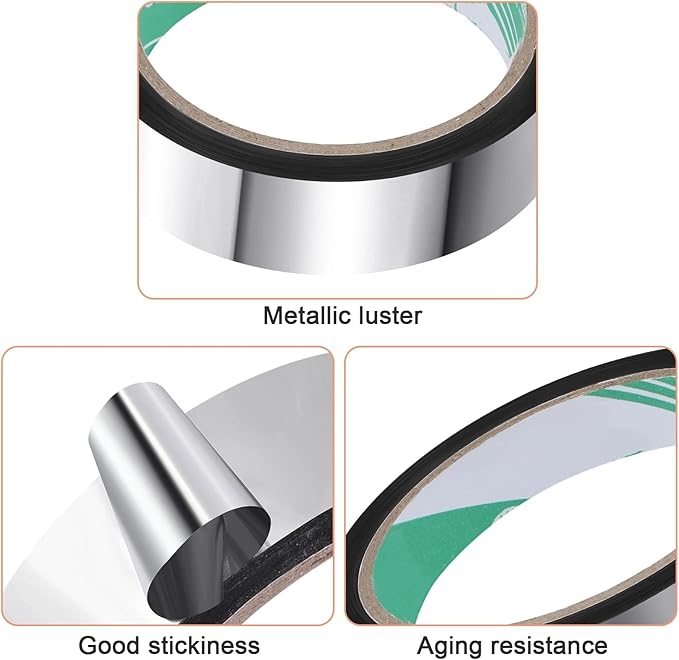 Zonon 3 Sizes Laser Silver Self Adhesive Polyester Film Tape Washi Tape for Car Furniture Graphic Arts Walls Decor, 55 yds(5/15/25mm)