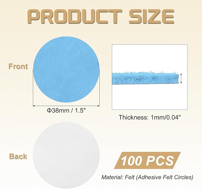 uxcell 100 Pcs Adhesive Felt Circles, 1.5" Round Non-Woven Felt Pads Stickers Dots Pre Cut for DIY Crafts Sewing Handcraft Costume Holiday Decoration, Sky Blue