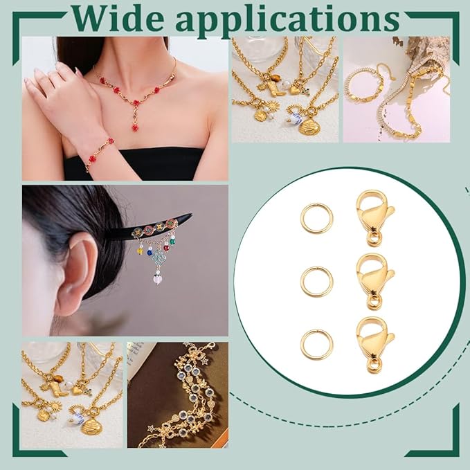 PH PandaHall 60pcs Lobster Claw Clasps with 120 pcs 6mm 20 Gauge 304 Stainless Steel Jump Rings for Earring Bracelet Necklace Pendants Jewelry DIY Craft Making, Golden