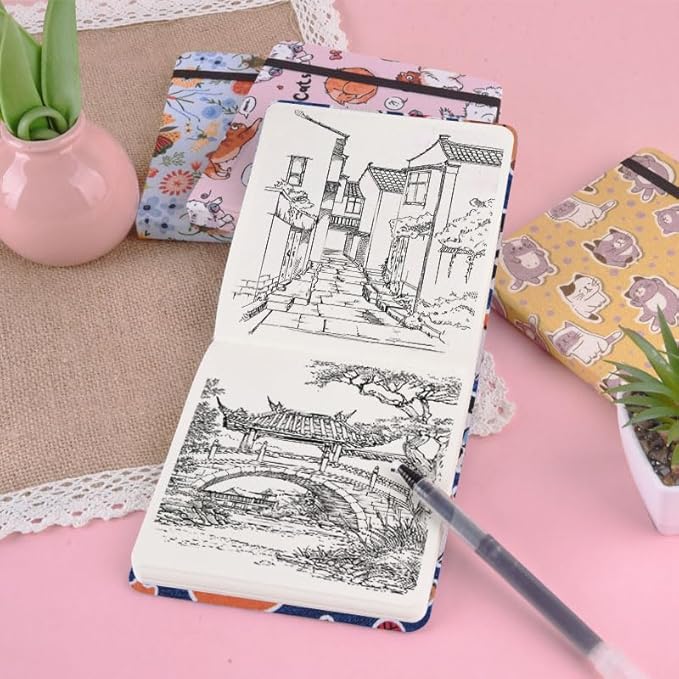 4.8" x 4.8" Hardcover Sketchbook,Small Mixed Media SketchPad,96 Sheets 80gsm Acid-Free Artist Drawing Paper,Travel Journal Pocket Blank Notebook for Painting,Illustration,Art Supplies.Cowboy Blue Cat