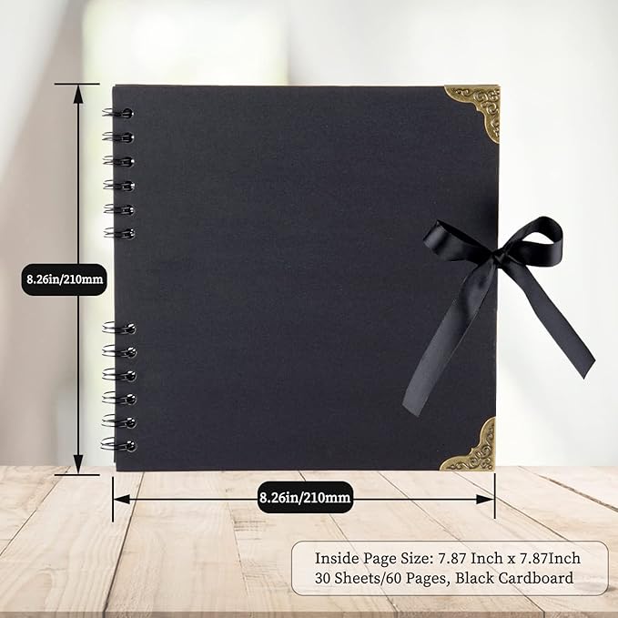 Scrapbook (8 x 8 inch) Scrapbook Album 60 Pages Ideal for Your DIY Scrapbooking Albums Wedding and Anniversary Family Photo Album (black)