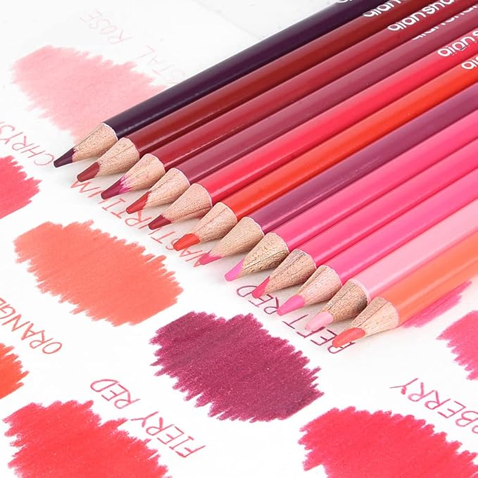 qianshan 12 Red Colored Pencils Oil Based Pre-sharpened Wooden Colored Pencil Set for Adults Coloring Books Drawing Sketching Art Supplies, No Duplicates