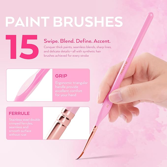 Nicpro 15PCS Micro Fine Detail Paint Brush Set, Aesthetic Pastel Small Miniature Fine Tip Detail Brushes Kit for Acrylic Oil Watercolor, Craft, Models, Miniatures, Rock Painting, Paint by Numbers