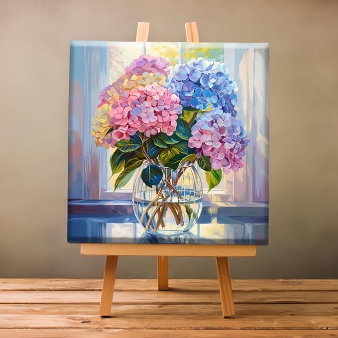 Natuyalo Framed Paint by Numbers Kit for Adults - Colorful Flowers DIY Adult Paint by Number Kits Vase Acrylic Canvas Painting for Adults Beginners Art Crafts with Frame, 12x12 Inch