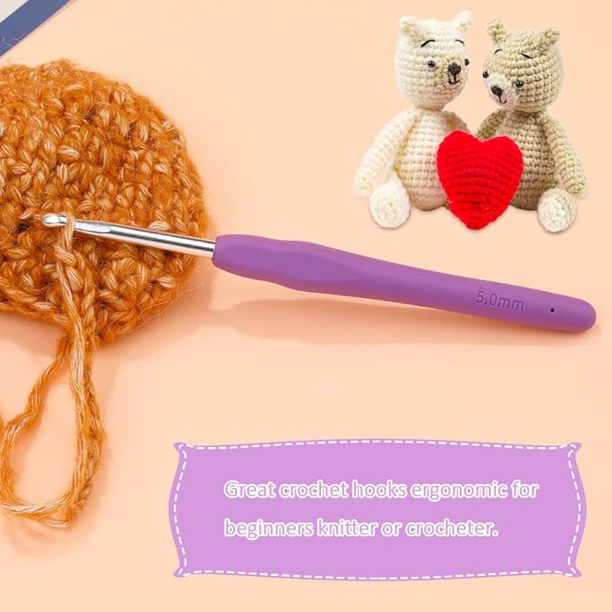 SHWAKK Crochet Hook, 5.0 mm Ergonomic Crochet Hook, Crochet Needles for Arthritic Hands, Knitting Needles with Soft Handle Beginners and Experienced Hobbyists (5.0 mm)
