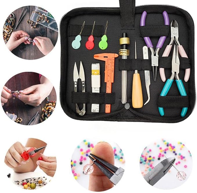 GoddenMene Adult Jewelry Making Supplies kit, Jewelry Making Materials and Tools, Including Jewelry Pliers, Wire, Necklace Chain, Discovery Items, Magnifying Glass and Storage Bag, Repair Assistant
