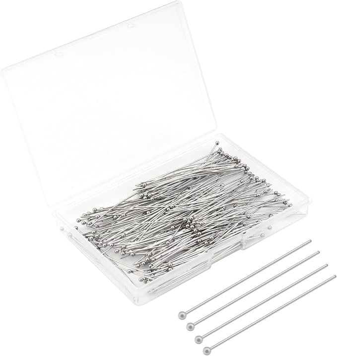 200 Pcs 50mm Straight Ball Pins for Craft Earring Bracelet Necklace Pendant DIY Jewelry Making, Platinum Color