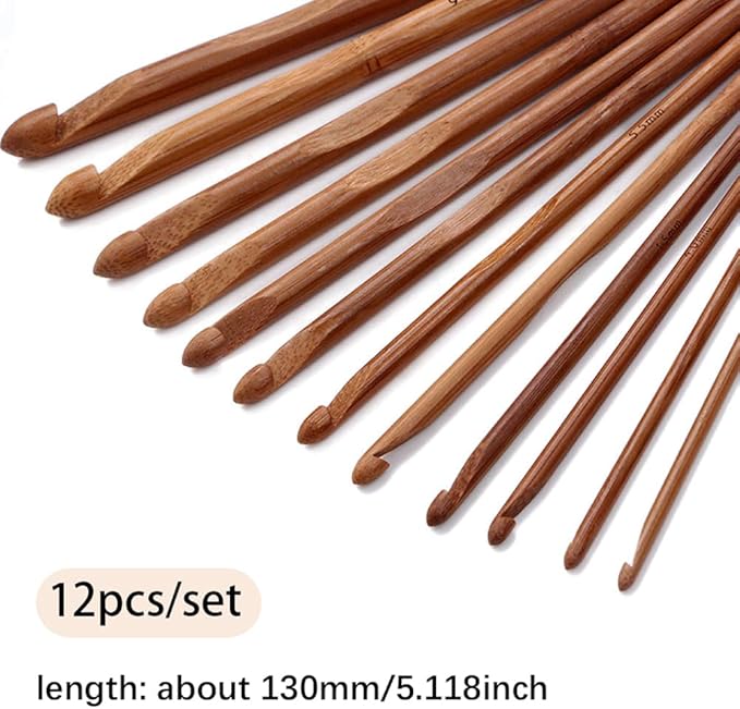 12PCS Carbonized Bamboo Knitting Needles Set 5.9 Inch Single Point Bamboo Crochet Hooks Kit 12 Size Wooden Knitting Needles for Handmade DIY Making Sweater Yarn Projects(3 to 10mm)