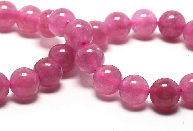Jade Stone Beads Gemstone Beads for Jewelry Making - 8mm Round Loose Beads for Bracelets(44-47pcs, Strawberry Quartz Jade)