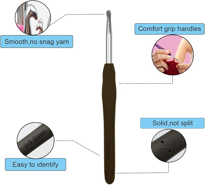 Mdoker Extra Long Crochet Hooks,Ergonomic Grip Soft Handles for Handmade DIY Crocheting,Crochet Hook Needles for Arthritic Hands,Size I/9(5.5MM)