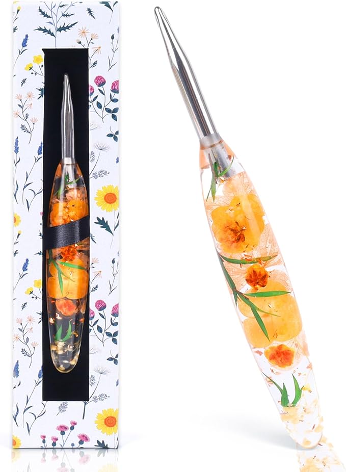 Reessy 6.0mm Crochet Hook with Floral Resin Handle – Ergonomic Grip & Hand-Polished Stainless Steel Tip – Smooth Glide Crochet Hook for Beginners, Arthritic Hands & Gifts (J-6.0mm)