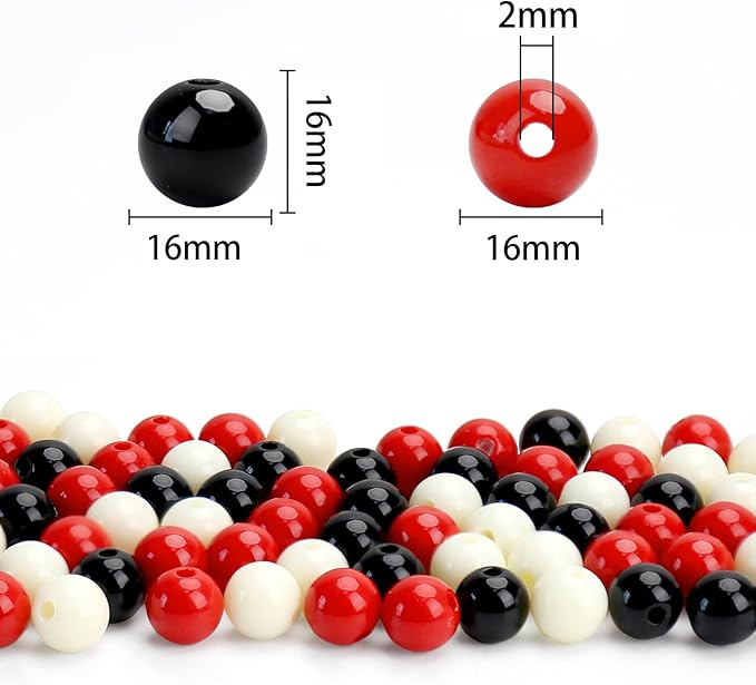 bonny boxx 60pcs 16mm mixed color acrylic round beads, assorted plastic loose gumball bubble gum beads bulk with hole for jewelry diy making crafting supplies (red black series)