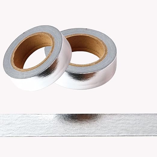 Foil Washi Tape,2 Rolls 5/8" x 393 inches(15mm*10M) Washi Tape, Masking Tape Craft Supplies Tape for Scrapbooking DIY Craft DecorativeFoil Washi (Silver)