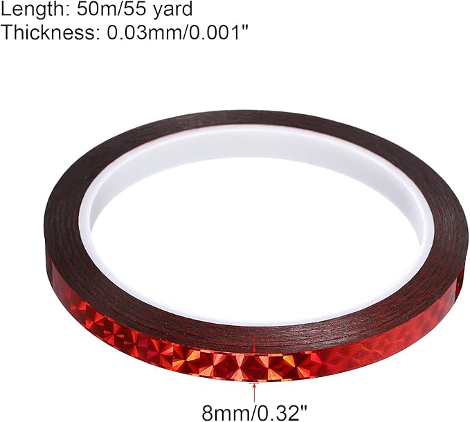 PATIKIL Prism Tape 0.3 Inch x 55 Yards, Holographic Metalized Reflective Adhesive for Detailing Accent Wall Decor Art, Red