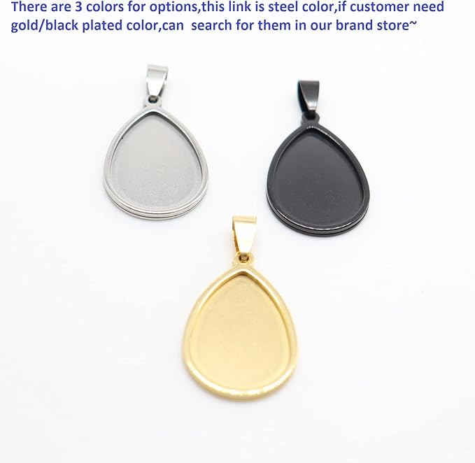SHUNAE 10pcs Stainless Steel 18x25mm Teardrop Bezel Pendant Trays DIY Cameo Base Blanks for Necklace Making