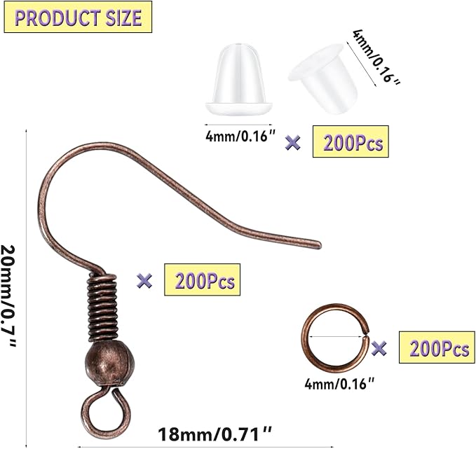 600Pcs Hypoallergenic Earring Hooks, Red Copper Earring Making Kit, Supplies with Earring Backs and Jump Rings for Jewelry Making (Red Copper)
