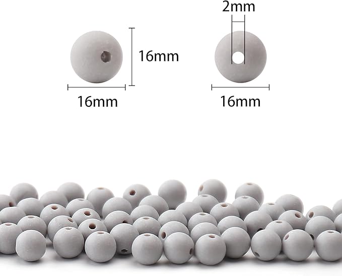 bonny boxx 60pcs 16mm matte grey acrylic round beads, frosted plastic resin bubblegum balls chunky gumball beads for necklace and bracelet making, crafting supplies